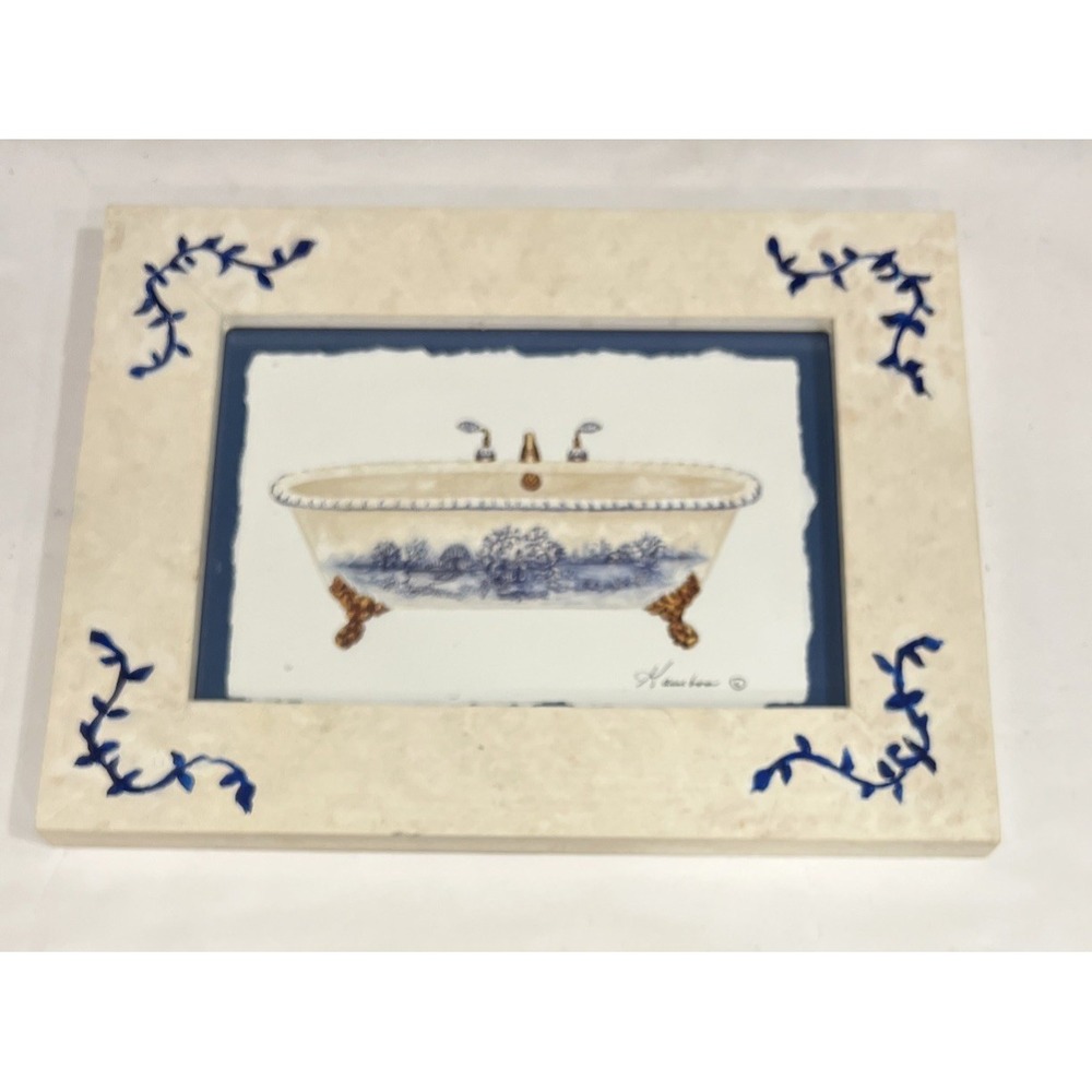 Consuelo Gamboa Victorian Clawfoot Bathtub Framed Prints Navy White 13.5x10.5